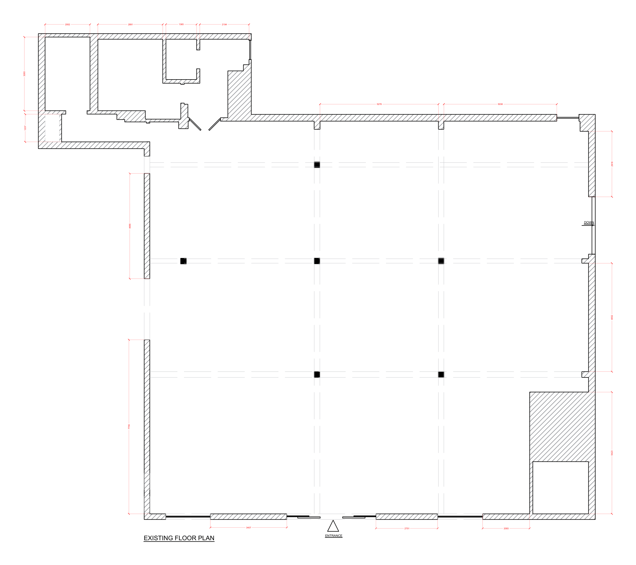 Drawing — existing floor plan of the events hall, Restaurant interior transformation, Birmingham