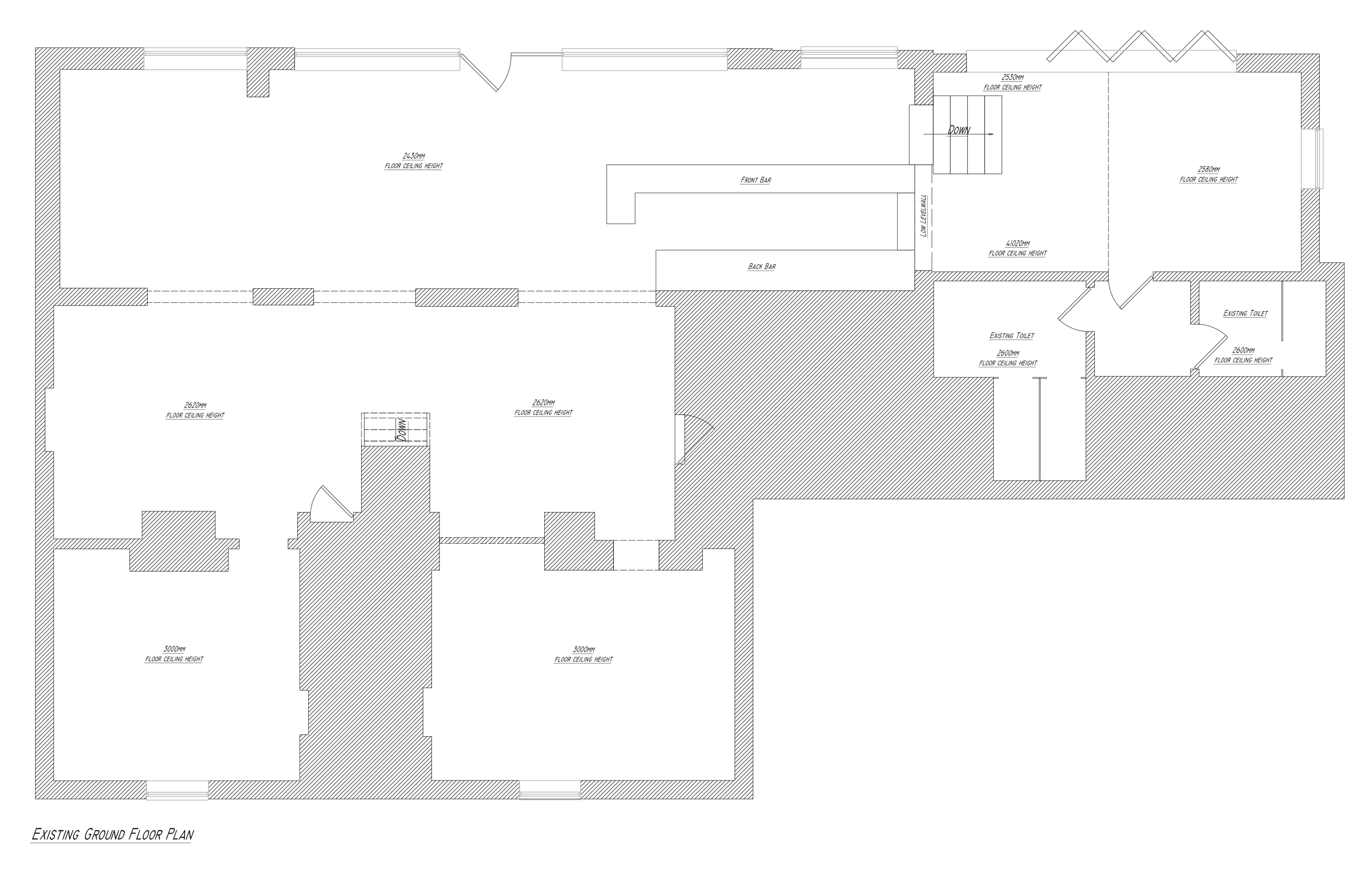 Drawing — existing ground floor plan, Nadee Restaurant — interior remodel, Derby