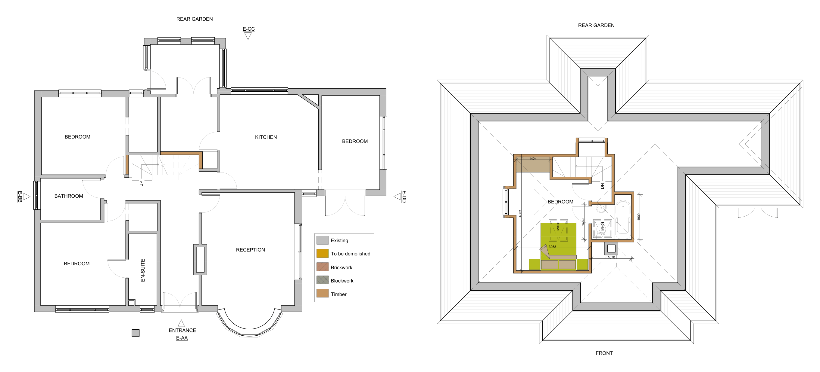 Drawing — proposed ground floor and loft plans, Loft conversion, Fleckney
