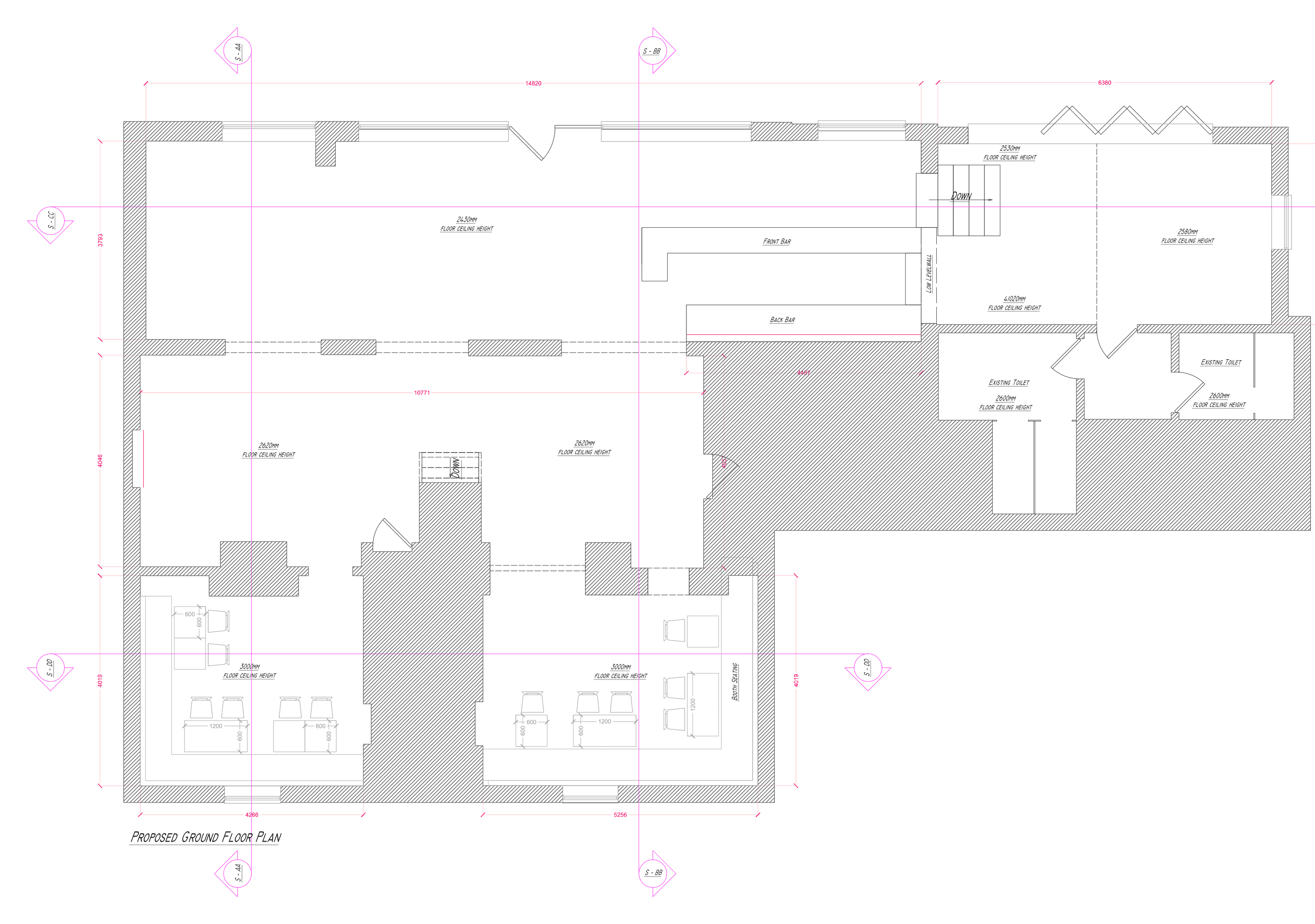Drawing — proposed ground floor plan, Nadee Restaurant — interior remodel, Derby