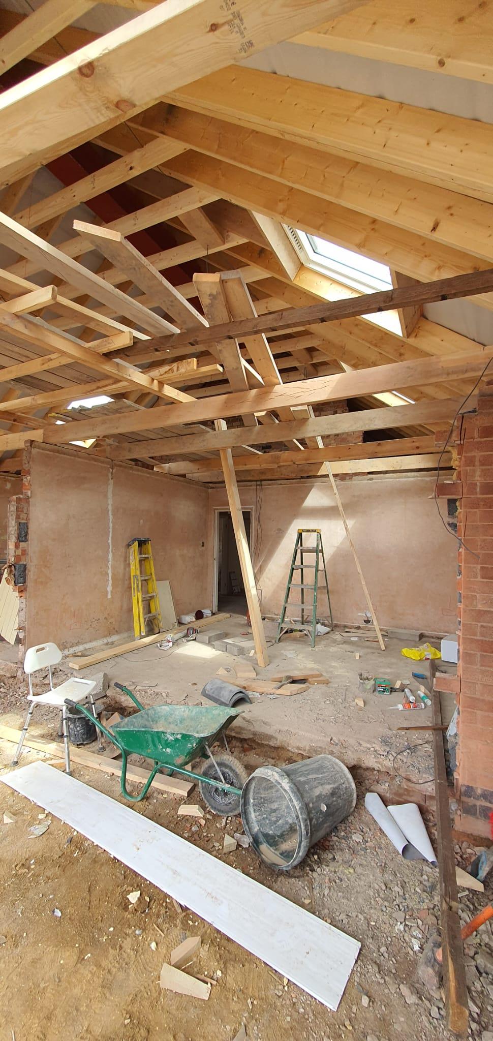 Work in progress — new roof structure during construction, Rosedene Avenue, Leicester