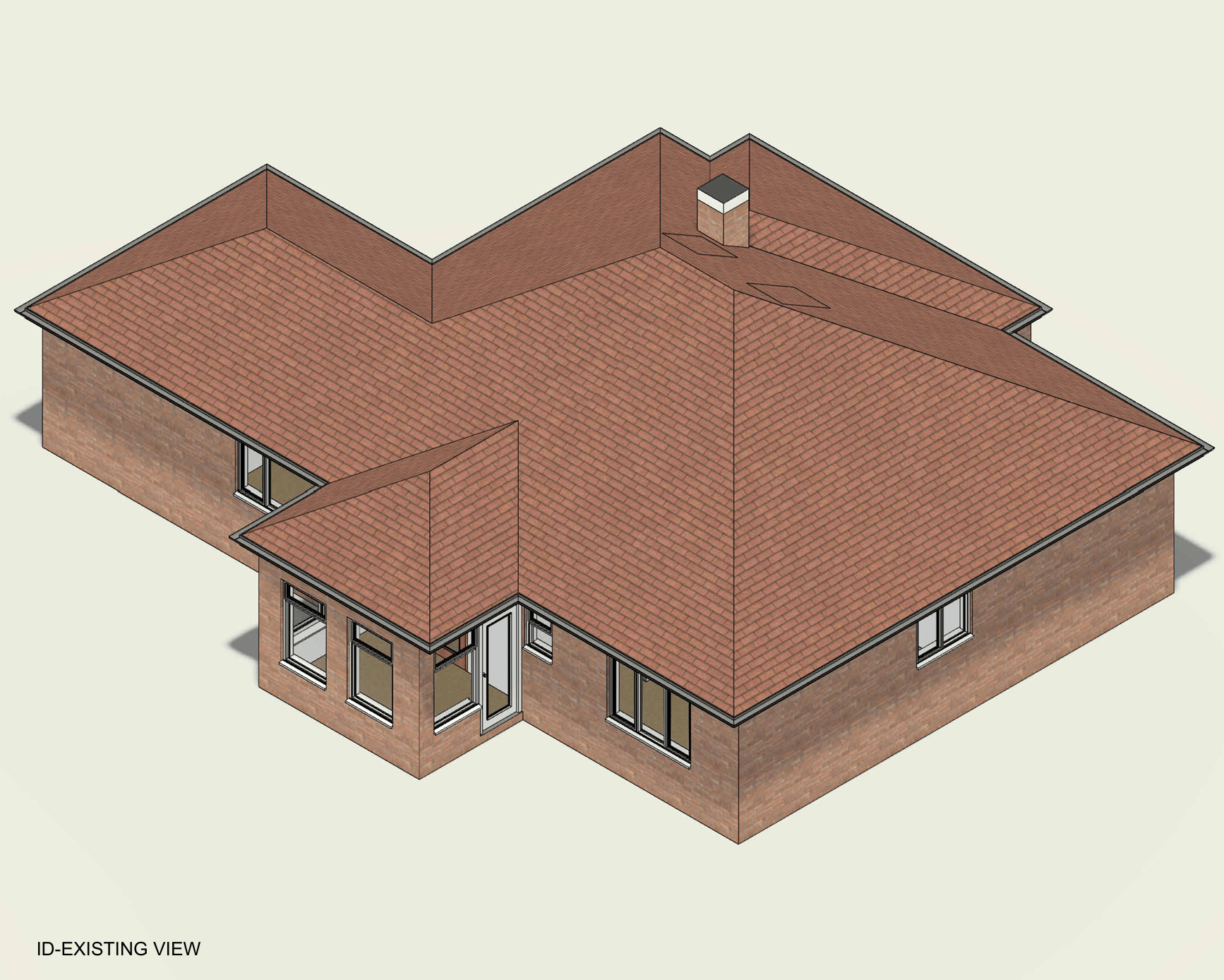 Visualisation — existing bungalow roof, aerial view, Loft conversion, Fleckney