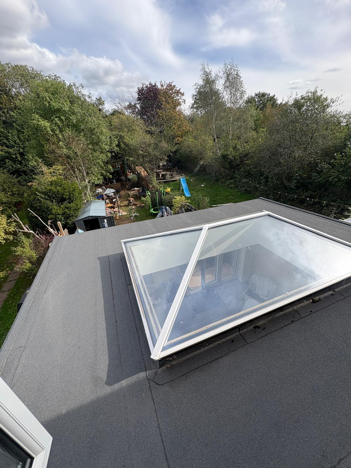 Work in progress — roof lantern set into the new flat roof, 4m rear extension, Leicester